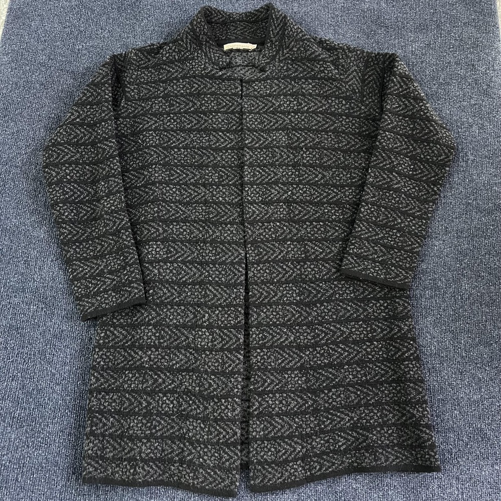 Chiaramente Long Sweater Coat Womens Medium Black Gray Wool Knit‎ Made Italy